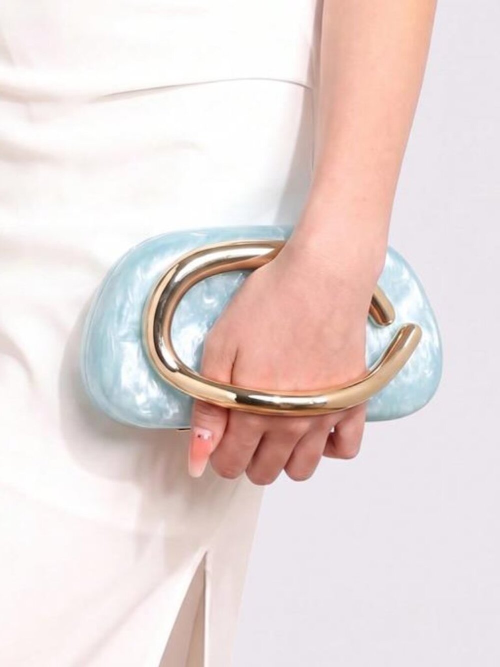 Elegant Light Blue Marbling Acrylic Clutch Purse, Evening Wedding Handbags